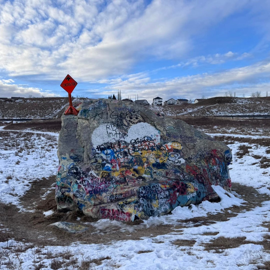 savenosecreek's tweet photo. The Nose Creek Park Strategy couldn't come soon enough. Since the "Beddington Erratic" is on Private Property we are unable to put protections in to prevent vandalism. This sacred site continues to be the target of mischievous
shenanigans. #SaveNoseCreek #SNCerratic #yyc https://t.co/yaNe5DRzIU