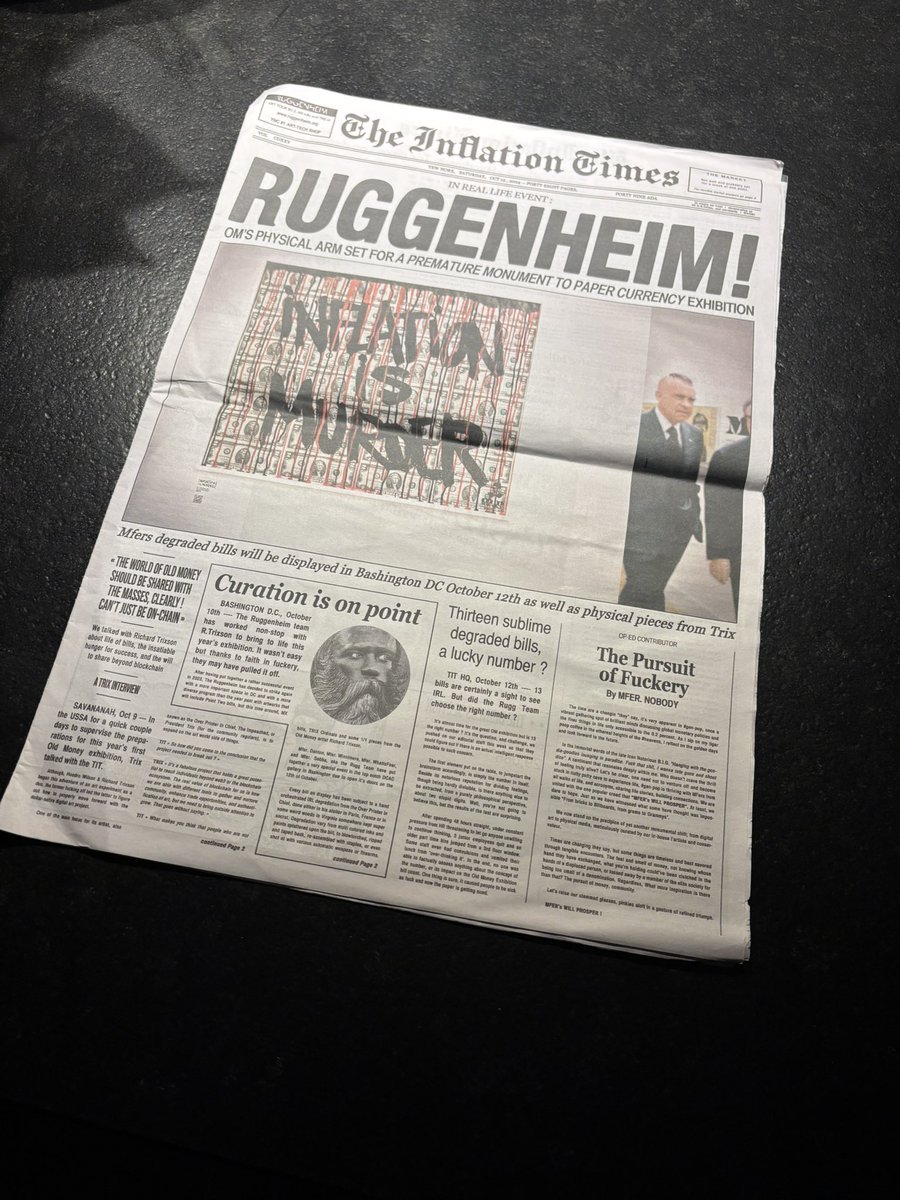 vestside's tweet photo. Finally received my first irl newspaper ‘the inflation times’ by @OldMoneyNFT 

Great piece of art and nft history 🚀🔥🖕 https://t.co/AxSr6YI7nA