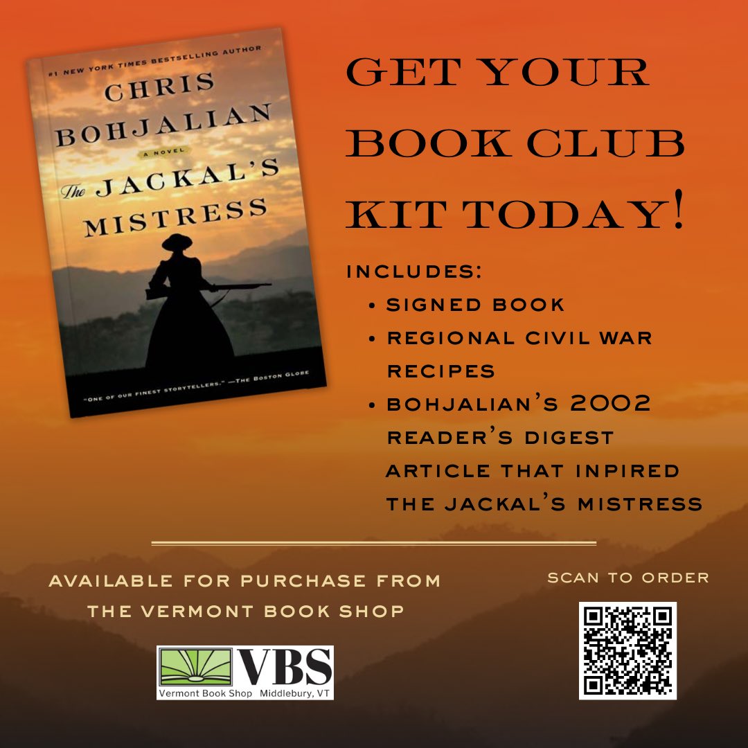 Chris Bohjalian (@chrisbohjalian) on Twitter photo The <a href="/vtbookshop/">Vermont Book Shop</a> and I are offering the first 20 book groups and 200 readers a special Jackal’s Mistress Book Club Kit:
- Signed copies of the novel
- Vintage Civil War recipes
- Discussion guide
- Bookmarks
- A copy of the original Reader’s Digest story. <a href="/doubledaybooks/">Doubleday</a> The <a href="/vtbookshop/">Vermont Book Shop</a> and I are offering the first 20 book groups and 200 readers a special Jackal’s Mistress Book Club Kit:
- Signed copies of the novel
- Vintage Civil War recipes
- Discussion guide
- Bookmarks
- A copy of the original Reader’s Digest story. <a href="/doubledaybooks/">Doubleday</a>