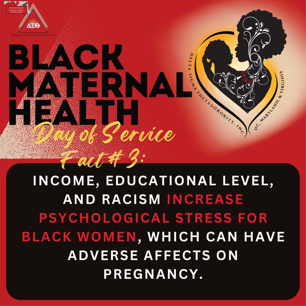 Economic disparities and systemic racism can lead to financial &amp; chronic stress, affecting mental health. Educational attainment lend access to tools and
options. #DMVDST2025 #DSTFoundersDay2025 #DMVWeekofImpact2025
#BlackMaternalHealth