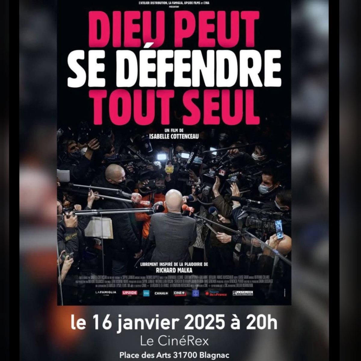 mohamedmaafri (@mohamedmaafri) on Twitter photo 2015-2025 , 10 ans attentats terroristes islamistes de Charlie Hebdo et l'Hypercacher.
➡️ Jeudi 16 janvier à 20H on vous attend nombreuses et nombreux
au cinéma #Rex à <a href="/VilleBlagnac/">Mairie de Blagnac</a> pour la projection du film "Dieu peut se défendre tout seul" avec <a href="/marika_bret/">Marika Bret</a> 2015-2025 , 10 ans attentats terroristes islamistes de Charlie Hebdo et l'Hypercacher.
➡️ Jeudi 16 janvier à 20H on vous attend nombreuses et nombreux
au cinéma #Rex à <a href="/VilleBlagnac/">Mairie de Blagnac</a> pour la projection du film "Dieu peut se défendre tout seul" avec <a href="/marika_bret/">Marika Bret</a>