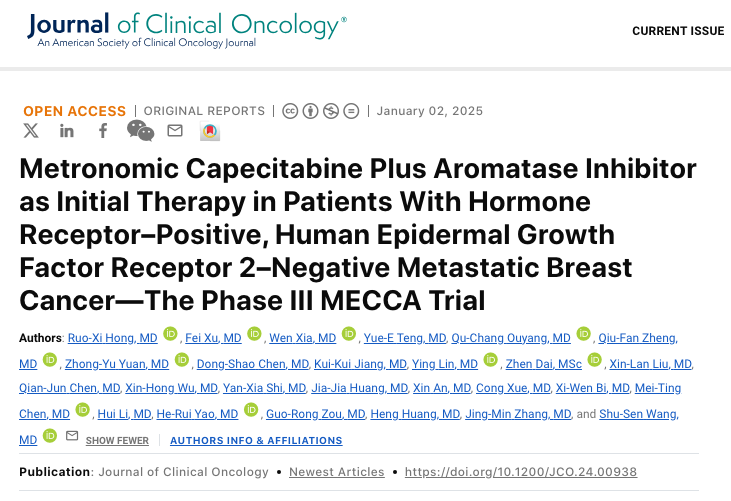 DrYukselUrun's tweet photo. MECCA trial: 
💊💊💊Despite past views of endocrine therapy as antagonistic, Metronomic capecitabine + AI significantly improves PFS (20.9 vs. 11.9 mo, HR 0.58) & OS in HR+/HER2- MBC. @OncoAlert @JCO_ASCO 
https://t.co/V8LCdUBzgw