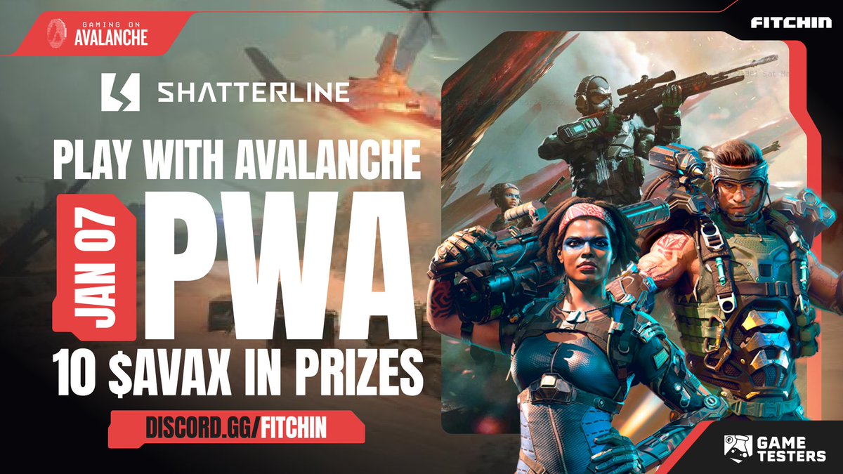 FITCHINuniverse's tweet photo. This Tuesday, we’re kicking off Play with Avalanche with an epic game!

Join us to play @ShatterlineFPS! We’ll be giving away 10 $AVAX in prizes among all participants!

Don’t miss the first PWA of the year—join the event through the link in the comments! https://t.co/DlMwjFVSM0