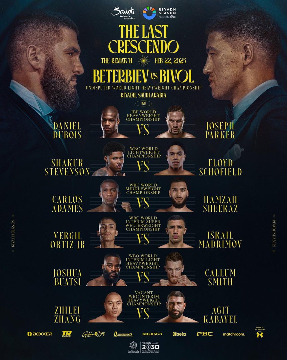 IFL TV (@ifltv) on Twitter photo Seven weeks to go until the greatest card in recent boxing history 😮💨
🥊 <a href="/ABeterbiev/">Artur Beterbiev</a> 🆚 <a href="/bivol_d/">Dmitry Bivol</a> 2
👑 Undisputed Light-Heavyweight Championship
🥊 <a href="/DynamiteDubois/">Daniel Dubois</a> 🆚 <a href="/joeboxerparker/">Joseph Parker</a>
👑 IBF World Heavyweight Title
🥊 <a href="/ShakurStevenson/">Shakur Stevenson</a> 🆚 <a href="/KidAustin11/">Floyd “Kid Austin” Schofield</a>
👑 WBC World Lightweight Seven weeks to go until the greatest card in recent boxing history 😮💨
🥊 <a href="/ABeterbiev/">Artur Beterbiev</a> 🆚 <a href="/bivol_d/">Dmitry Bivol</a> 2
👑 Undisputed Light-Heavyweight Championship
🥊 <a href="/DynamiteDubois/">Daniel Dubois</a> 🆚 <a href="/joeboxerparker/">Joseph Parker</a>
👑 IBF World Heavyweight Title
🥊 <a href="/ShakurStevenson/">Shakur Stevenson</a> 🆚 <a href="/KidAustin11/">Floyd “Kid Austin” Schofield</a>
👑 WBC World Lightweight