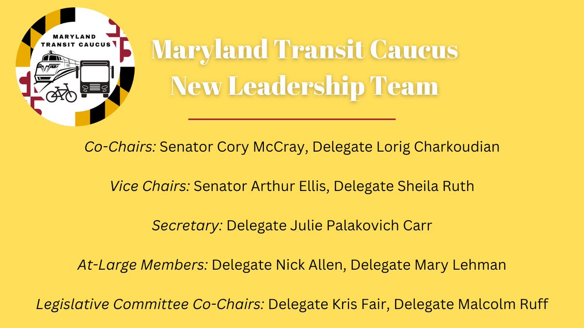 CaucusTransit's tweet photo. Congratulations to the newly elected leadership team of the Maryland Transit Caucus! https://t.co/tTRLZpmLDJ