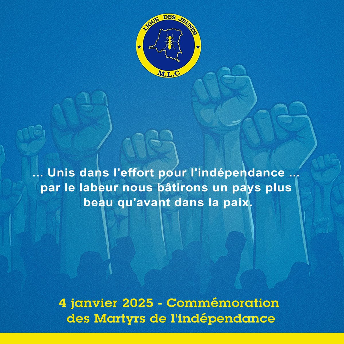#... Unis dans l'effort pour l'indépendance... par le labeur nous bâtirons un pays plus beau qu'avant dans la paix.

4 JANVIER 2025 - Commémoration  des Martyrs de l'indépendance. 

Avec Dieu nous vaincrons