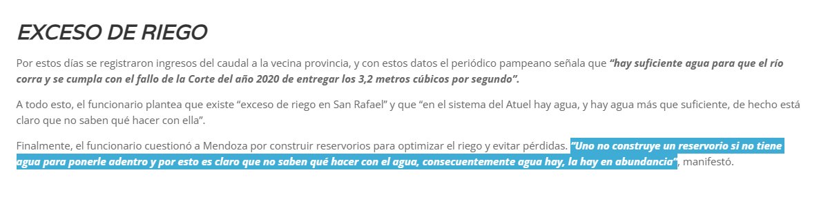 Sorprende la ignorancia del Sec. Recursos Hídricos de La Pampa. Los reservorios son obras que permiten gestionar el uso del agua. ¿Qué hace La Pampa con el agua que le llega?, ¿qué producen y qué obras realizan para mejorar su eficiencia? <a href="/IrrigacionMza/">Irrigación Mendoza</a>  <a href="/HidricosLaPampa/">Recursos Hidricos La Pampa</a>