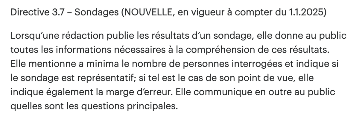 Le conseil de presse suisse @PresseratCH a mis à jour sa directive concernant la présentation des sondages dans les médias, afin de l'appliquer avec davantage de rigueur presserat.ch/fr/newsletter_…