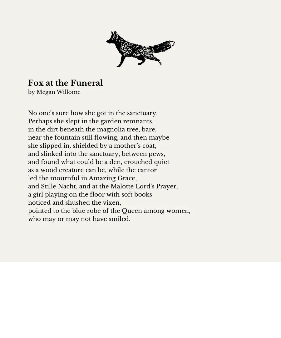 So thrilled to have my poem "Fox at the Funeral" featured in the new issue from <a href="/ClayjarReview/">The Clayjar Review // CLOSED FOR SUBS</a>, "A Thrill of Hope." Go to clayjar.review/issues/thrill-… and read all the great work!
