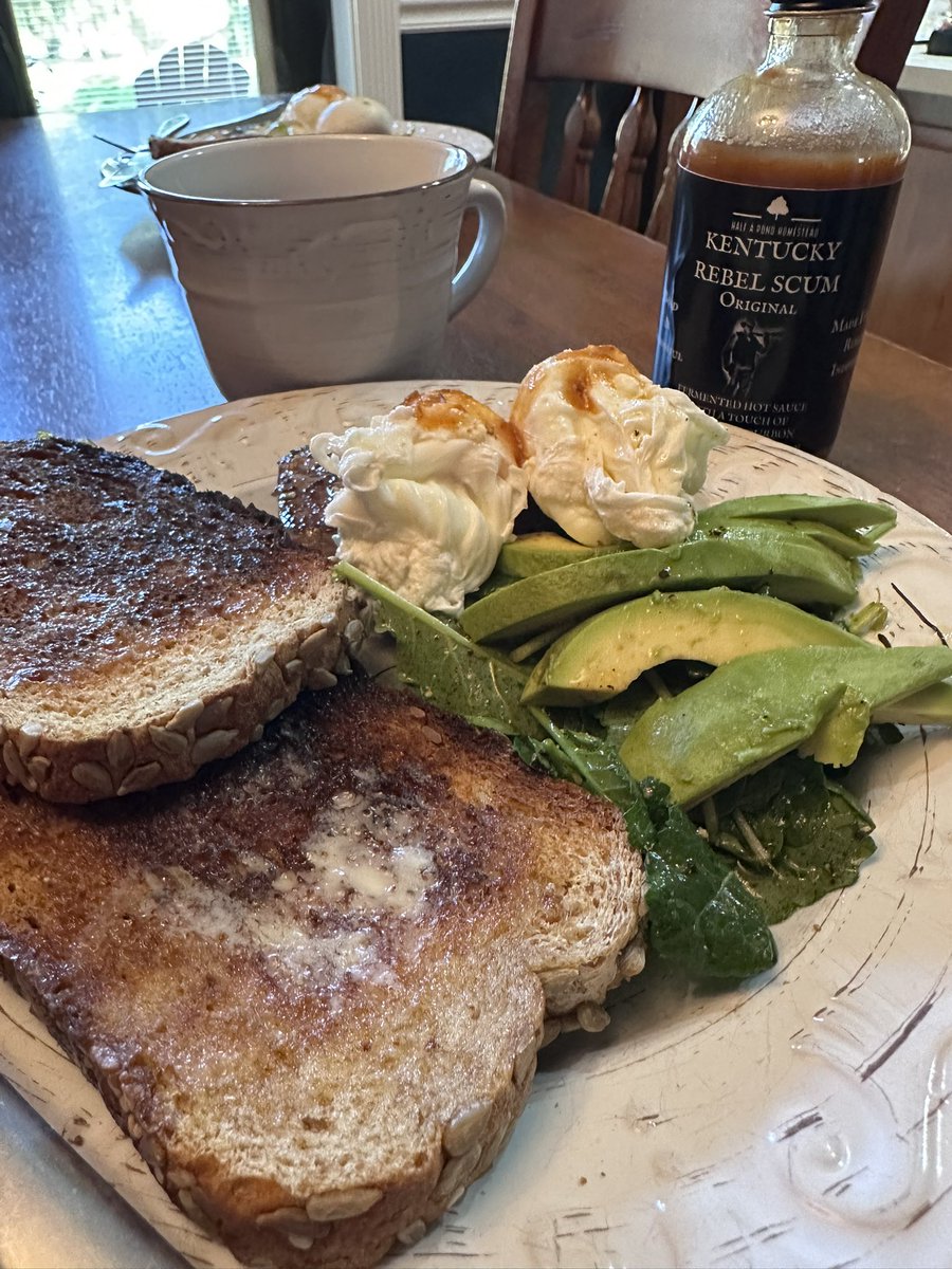 MarkTroast's tweet photo. Poached eggs with the best hot sauce one can find! #KentuckyRebelScum @Half_A_Pond @hotmesshomeschl https://t.co/vNT5DnQTKe