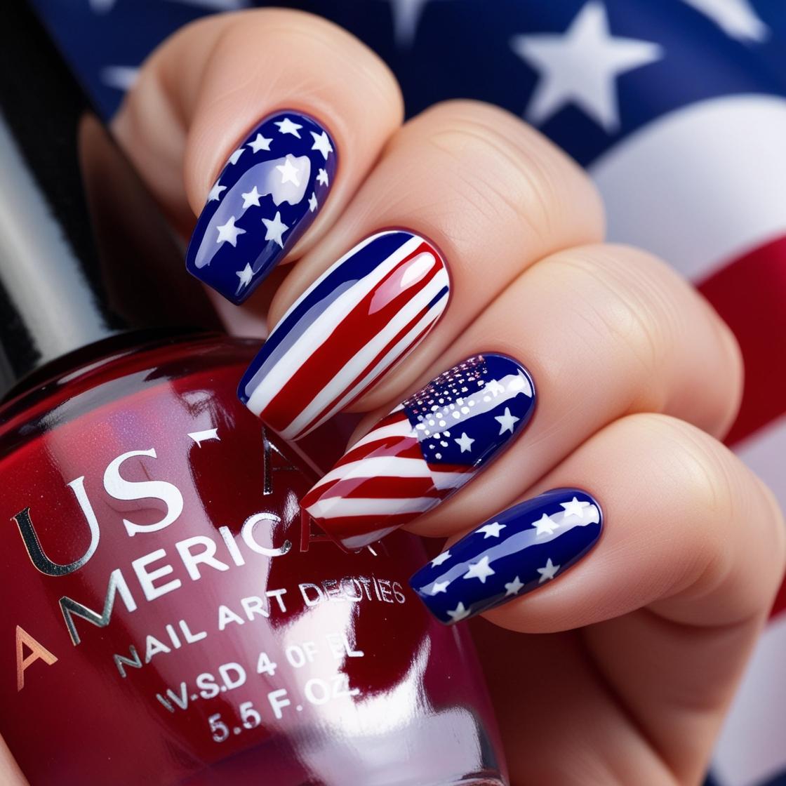 NailEnclave's tweet photo. 🎆 Be the star of every 4th of July celebration with Bold American Chic! 💅💫 From glitter to stripes and stars, these vibrant nails are ready for parades and parties. 🇺🇸✨ #StarSpangledStyle #IndependenceDayNails #FestiveChic https://t.co/1VWwG1rJU5