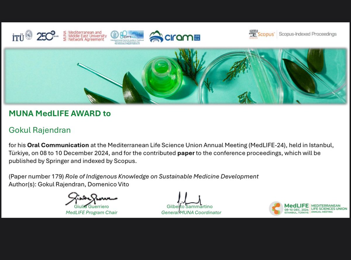 Got An award today! Mediterranean &amp; Middle East University Network Agreement awarded me this for the MedLife Presentation which happened in Turkey 🇹🇷
