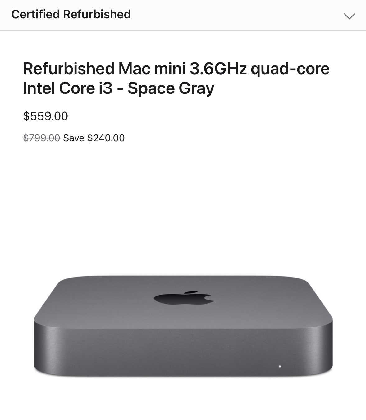Mac mini 3.6GHz 4コア Core i3 スペースグレイ 8GB