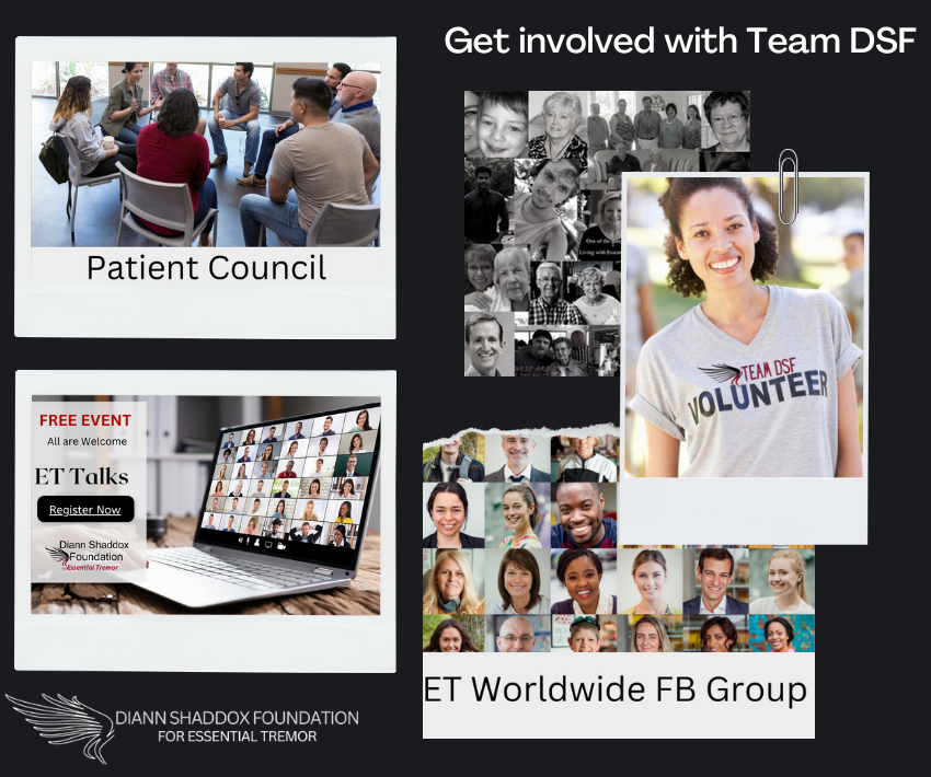 et_dsfoundation's tweet photo. Get involved with Team DSF by creating a fundraiser, becoming a monthly donor, or volunteering. Become a part of ET Champions, DSF Patient Council, and Millions of Faces of ET.  “Alone we are ignored. Together we are Strong” #essentialtremor #teamdsf https://t.co/AvBAbKV9SA https://t.co/Lpgtm1fsDX