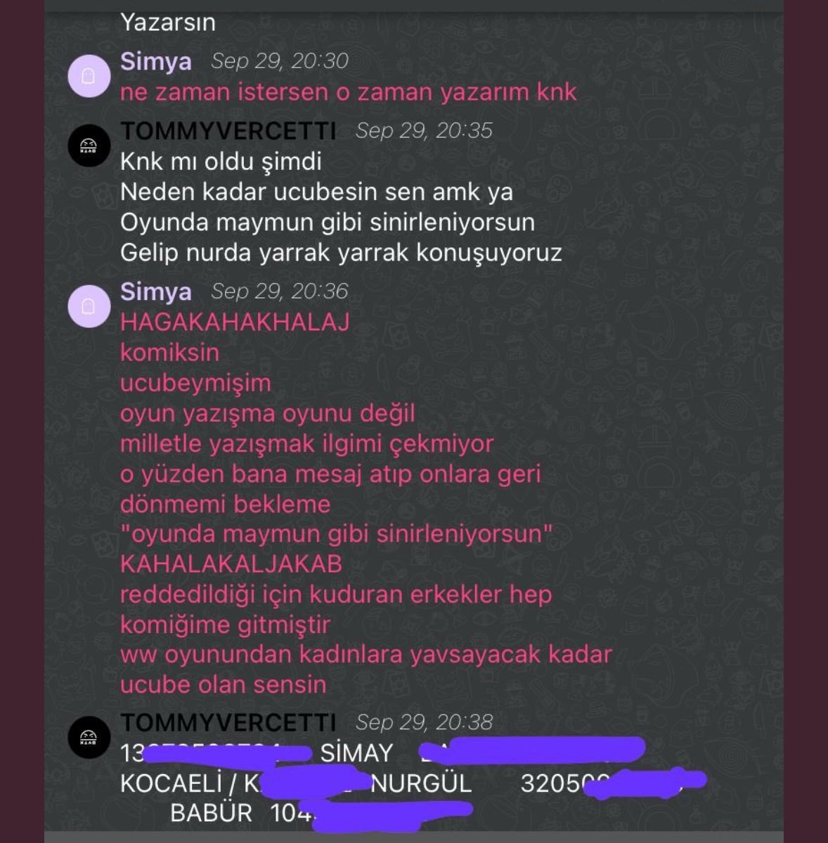 Birkaç kız çocuğu(biri daha 17 yaşında), bu adam tarafından panellenip tehdit ediliyor, numaraları yayılıyor. Babalarına, ailelerine yazmakla, aramakla tehdit ediliyorlar. Adamın yüzü bu, numarası burada, annesinin, babasının numarası da burada. Size bırakıyorum, yayalım.
