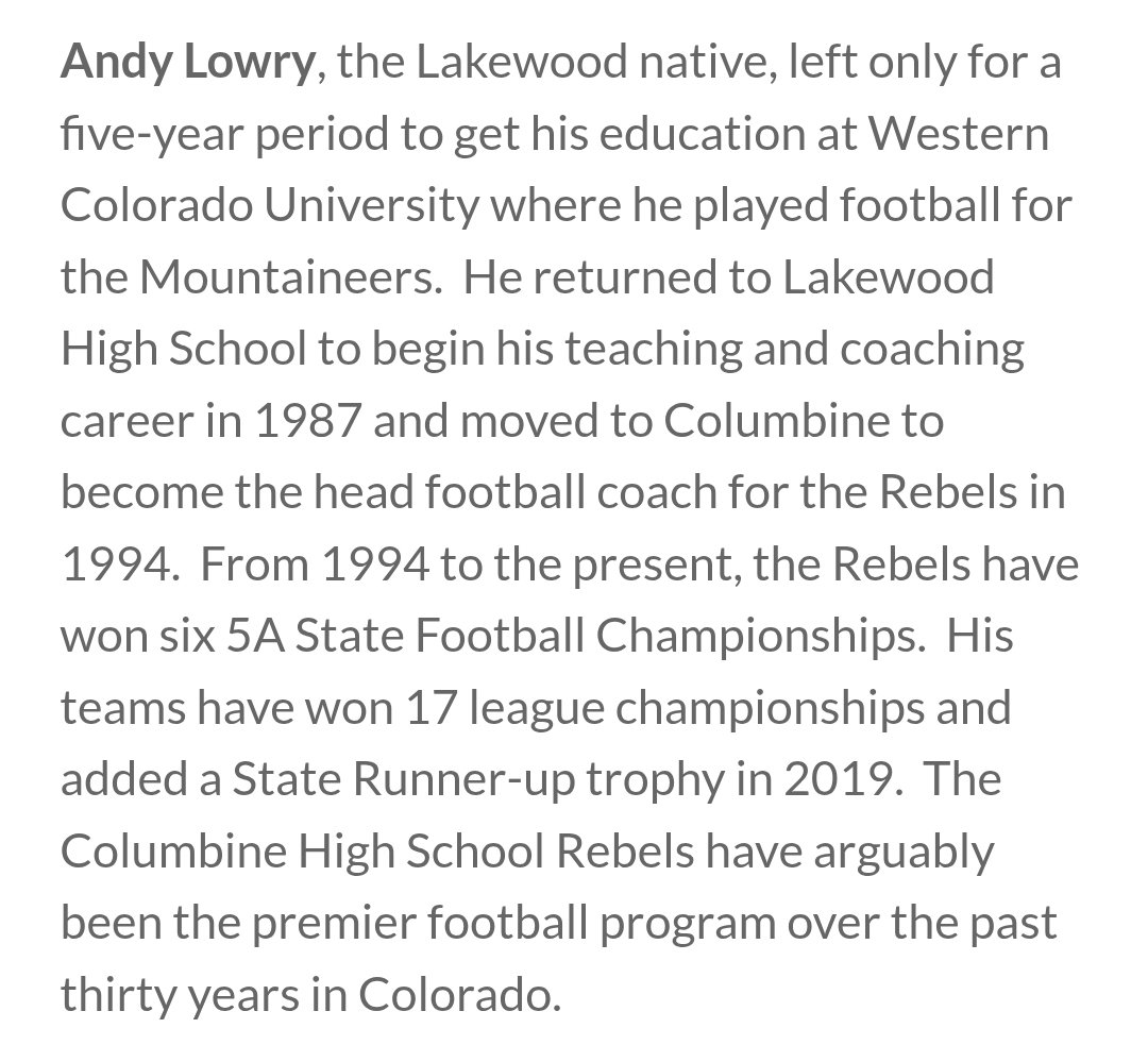 Columbine Football (@columbineftbl) on Twitter photo It has been announced that our Head Coach, Andy Lowry, has been selected to the 2025 <a href="/CHSCA/">Colorado HS Coaches</a> Hall of Fame! Congratulations Coach! Very well deserved! <a href="/AndyLowry11/">Andy Lowry</a> #Rebelball25 It has been announced that our Head Coach, Andy Lowry, has been selected to the 2025 <a href="/CHSCA/">Colorado HS Coaches</a> Hall of Fame! Congratulations Coach! Very well deserved! <a href="/AndyLowry11/">Andy Lowry</a> #Rebelball25