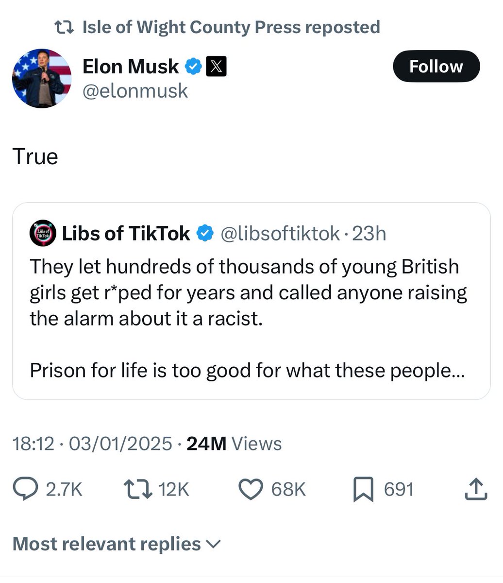 Not quite sure why <a href="/iwcponline/">Isle of Wight County Press</a> is sharing Musk’s latest anti-UK rantings? 

#iwnews