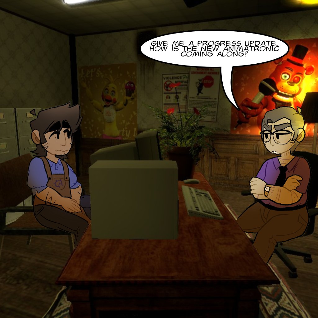 JustJustSAM's tweet image. Mr. Afton had me meet him in his office again...
(Pages 13-16)
#FNAF #fnaffanart #AftonRobotics