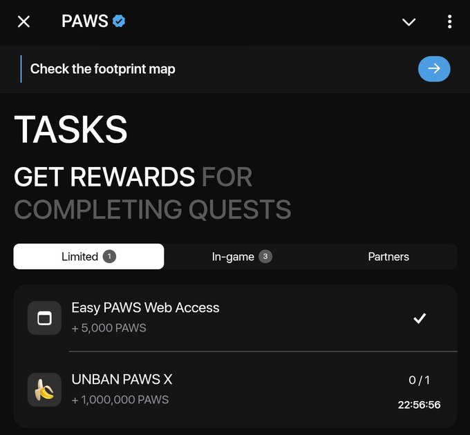 🚨 NEW PAWS TASK 🚨 

Go &amp; check it out now..
Also the UNBAN PAWS  𝕏 task 👀 1m paws??