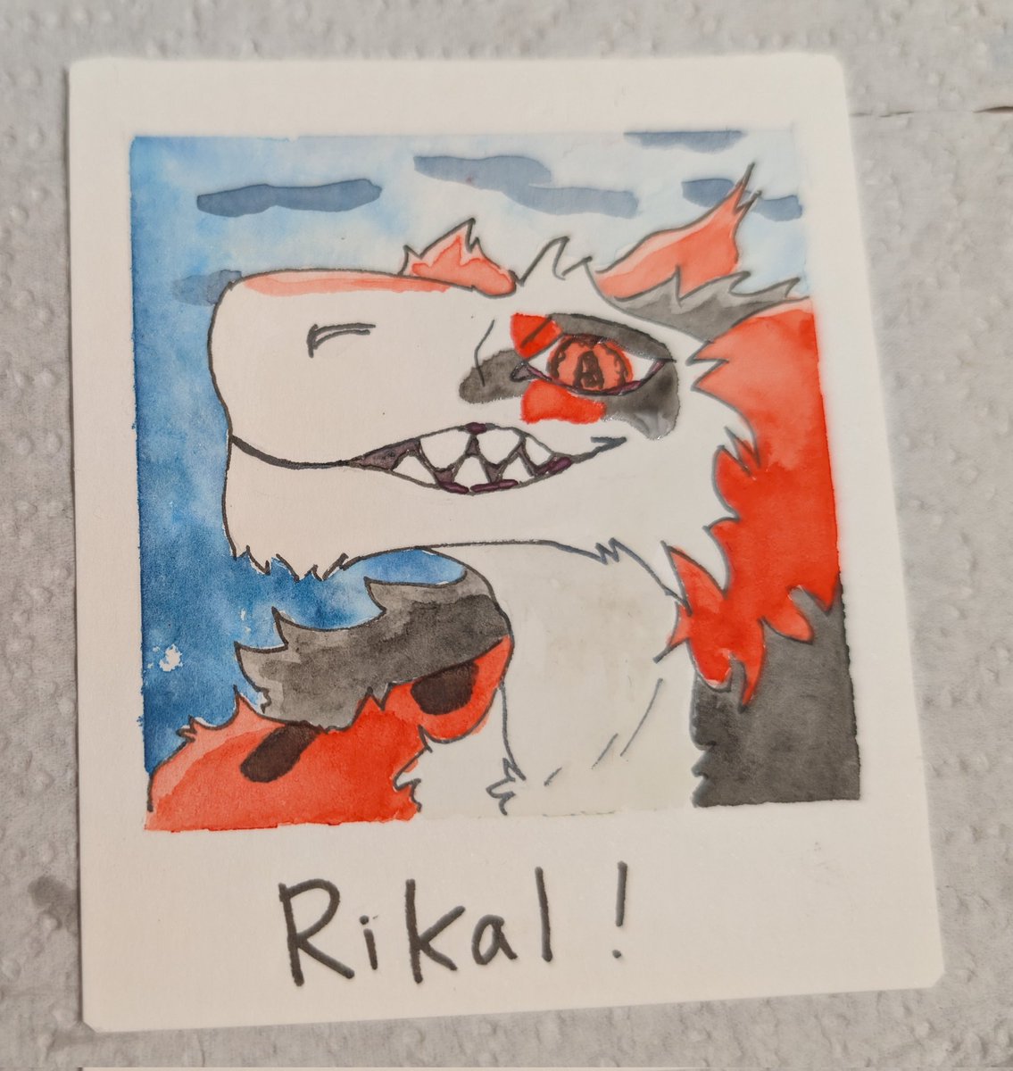 Made myself an "Instax" style badge with watercolors and archival ink pens