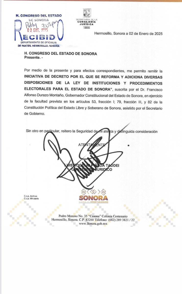 Jorge_MoralesB's tweet photo. EL “ESTRENO” DEL TADDEI. El primazo Luis Rogelio Piñeda Taddei se “estrenó” como consejero @consejeriason con un viaje en el tiempo. Mandó iniciativa de reforma judicial Sonora con errores básicos de fecha gachos. Así cómo pues. No le ayudan al Gober!! @Los60Segundos https://t.co/W9S3NpVBak