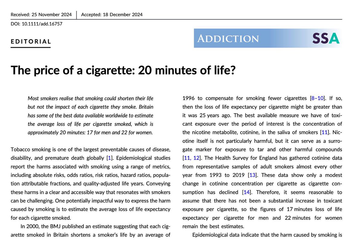 docramiro's tweet photo. En promedio, ¿cuánto disminuye la vida fumar un cigarrillo?
➡️ 22 minutos en mujeres
➡️ 17 minutos en hombres
Referencia: https://t.co/zXvXzWrFJh https://t.co/UJ6TQNsFGQ
