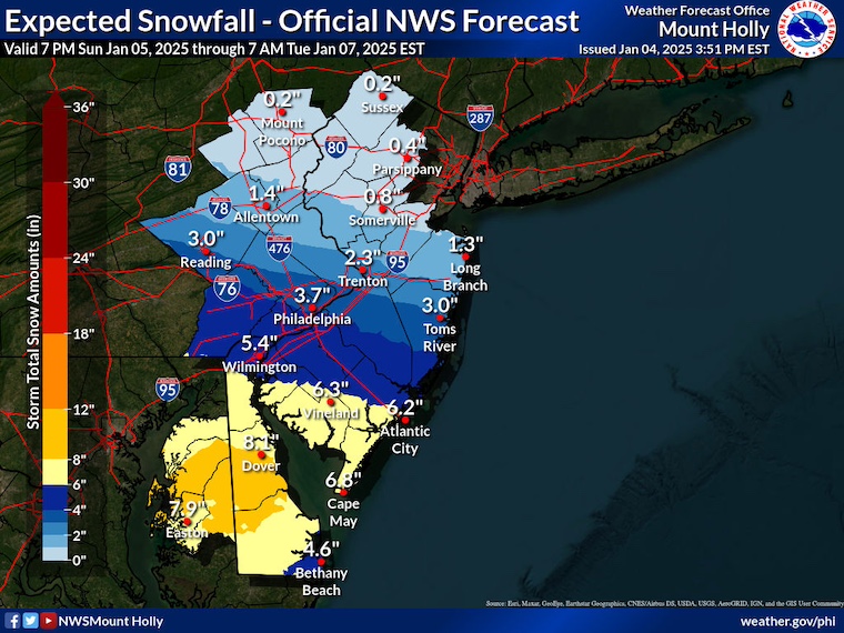 ‼️ ❄️ WINTER STORM WARNING: Southern Maryland; Central Virginia
Delmarva Likely To Get Added 
🌀 This is an intensity and timing issue: Heavier snow hits the criteria this early 
⚠️ ❄️ Winter Storm Watch North MD into Southern PA

💪 HEAVIER SNOW TRACKING SOUTH OF I-70

⏰ Timing