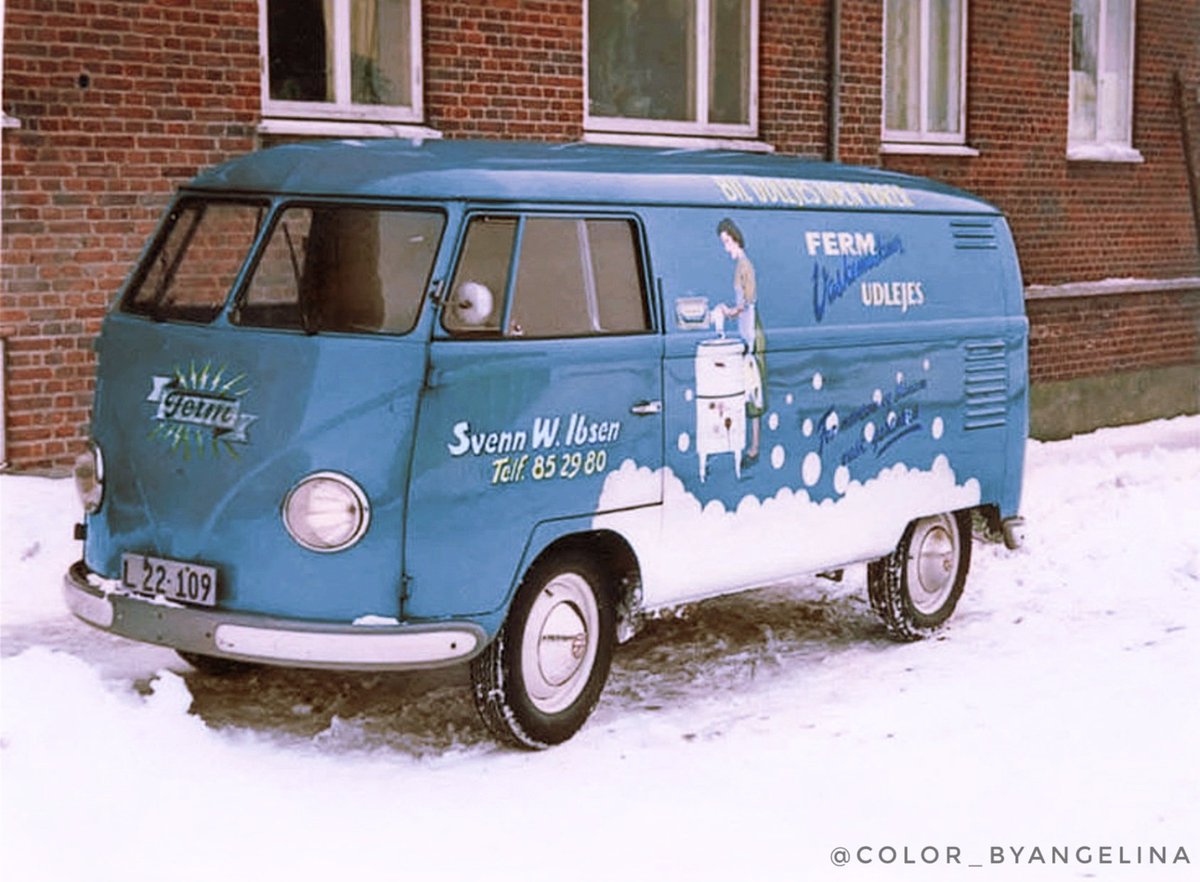 Angelina_retro's tweet image. vw van with washing machine advertisement Ferm

#colorized #vwvan