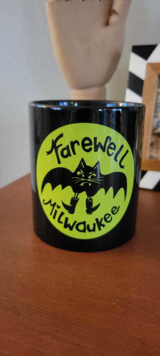 Farewaukee's tweet image. Coffee mugs just got here! We'll be selling them at the @turfclubmn Thursday night. Only 10 available. 🐈 🦇 Catbat inspired and originally illustrated by our very own Danger Dave on bar napkins across the upper midwest. New catbat FM logo designed by @bummer_designs 🙏