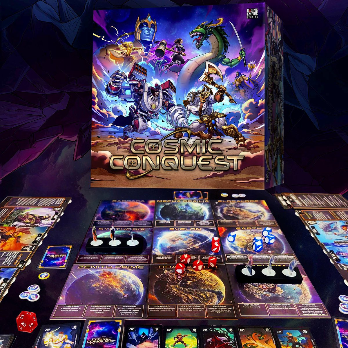 RisingEmpireSt's tweet image. Alpha Clash now has a board game!

🦸 Assemble your team of heroes
🖌 Amazing comic style artwork &amp;amp; collectible minis
⚔️ Unique combat system
📖 Deep lore &amp;amp; incredible story
🎛 The ultimate fast-paced skirmish game on a cosmic scale
⬇️ Claim your VIP offer
CosmicConquest.AlphaClashtcg.com