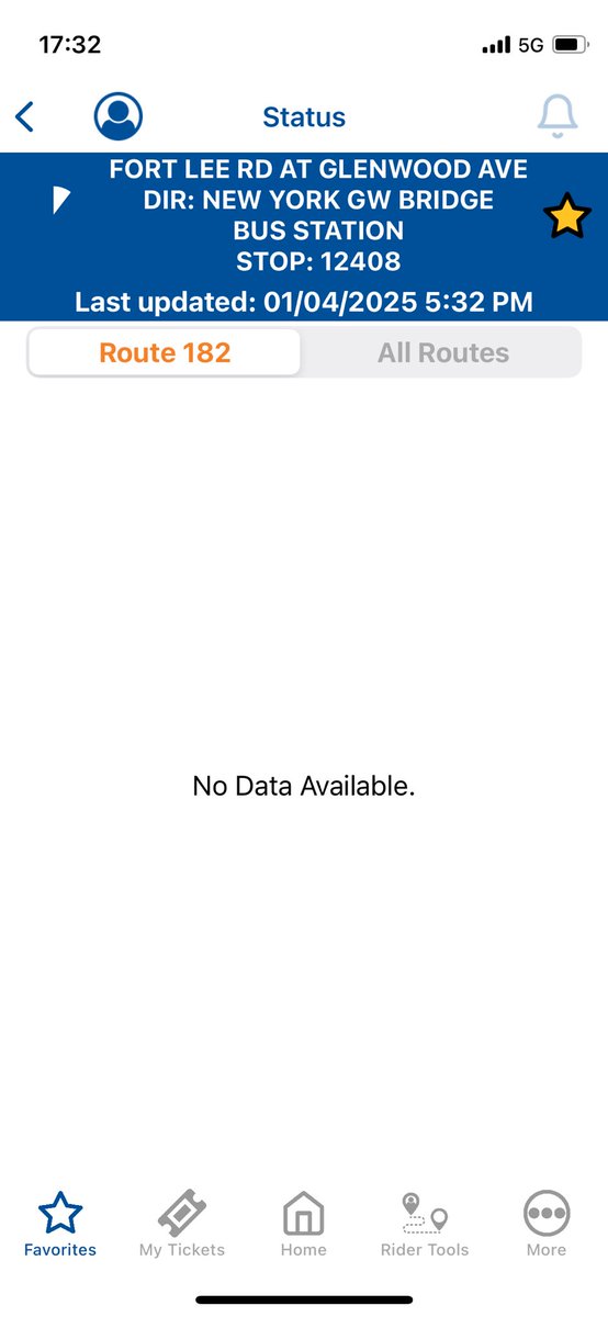 needalimb's tweet photo. Your app is not working right @NJTRANSIT it says no data for an arriving bus #dobetter https://t.co/odEDVNFuau