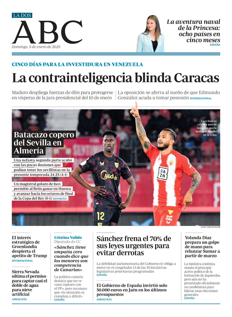 Buenos días. Estas son las portadas de ABC de Sevilla de hoy domingo, 5 de enero de 2025. Consulta más detalles en Sevilla.Abc.es
