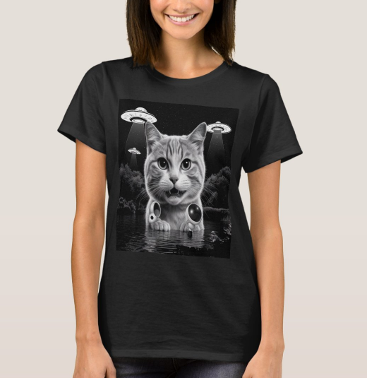 MohammedRa50287's tweet photo. Explore a whimsical mix of humor and sci-fi with this unique cat and UFO design! Featuring a curious cat and flying saucers in a surreal starry scene, it’s perfect for animal lovers and space enthusiasts seeking a fun and standout gift.
#CatLovers #UFOArt 
https://t.co/z0mfFwVXyG https://t.co/pC3AcPOzEZ