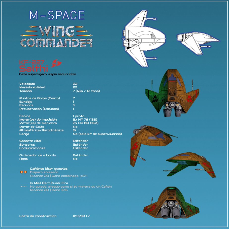 narrarrol's tweet image. Nueva iteración de fichas de naves espaciales de #WingCommander usando el sistema de reglas del #juegoderol #MSpace de @Ed77Mundos. Revisión de la ficha del caza ligero Hornet de la Confederación Terrana y nueva ficha del caza superligero Salthi, su némesis del Imperio de Kilrah.