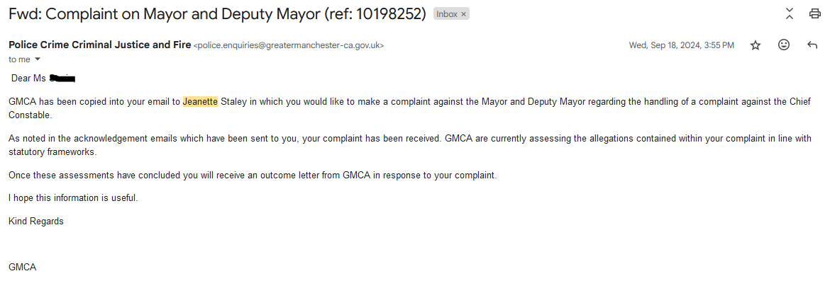 ProjectPEEL's tweet photo. Ever wonder how #AndyBurnham and #KateGreen get away with all the #criminal #PCC cover-ups on @gmpolice? Look no further than @greatermcr's police and crime panel.
Complaint on Burnham & Green logged 18th Sept 2024, absolutely no response or outcome. Now with @LGOmbudsman π https://t.co/Diy7pJnUfz