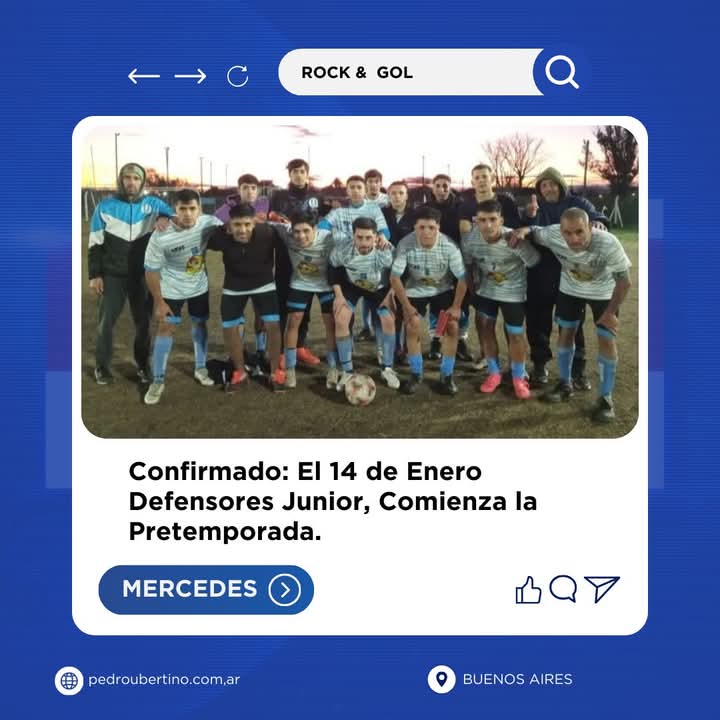 "El Celeste". Se va Preparando para una nueva Temporada 
El Martes 14 de Enero a las 19:30, el Plantel de Fútbol Masculino de Defensores Junior, Comienza  la Pretemporada.

Con Primera,Reserva y 5ta.
Cuerpo Técnico de Primera 
Ernesto Ballesteros  - Osvaldo Pinilla
PF Beto Lopez