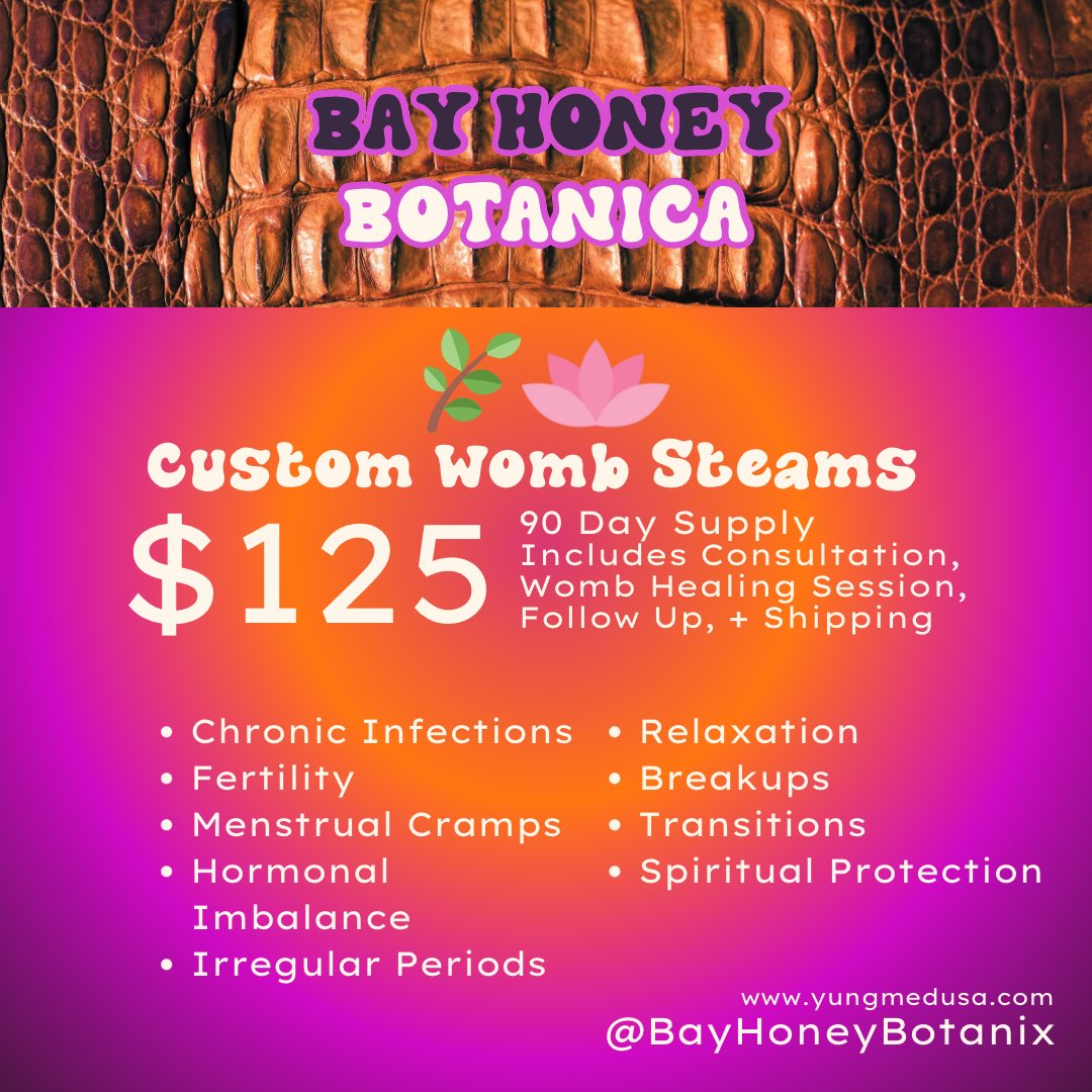 yungmedusa's tweet image. I'm HΔjar! I'm a menstrual health educator, full spectrum doula, two-headed rootworker, astrologer, Ibofanaga energy healer, and conjure artist.
here are my updated services! if you have questions about services, you can DM me or email me at readings@yungmedusa(.)com.