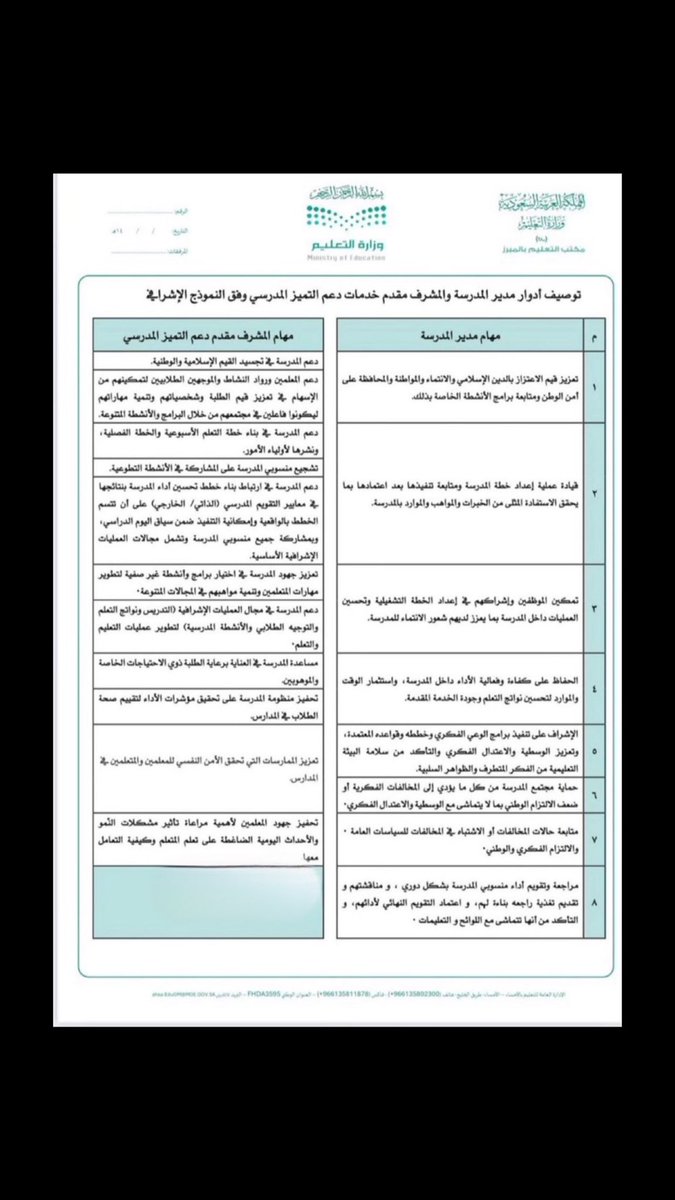 Abdullhaljedani's tweet photo. الزملاء مديري ومديرات المدارس :
هنا توصيف أدوار مدير المدرسة والمشرف المقيم وفق النموذج الإشرافي :
.. https://t.co/gMZK5fHDzF