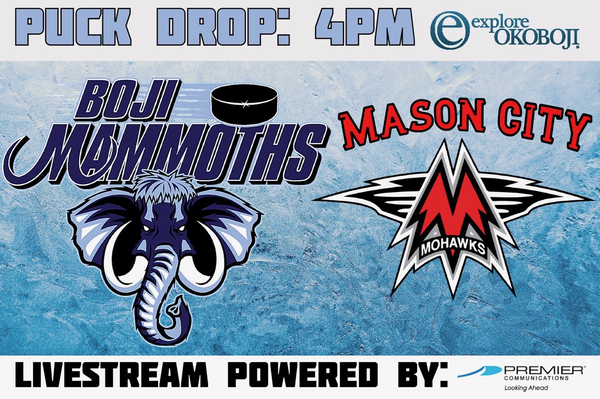 🏒 🦣 Join <a href="/Timpeterson25/">Timothy Peterson</a> <a href="/AmbroseHank/">Hank Ambrose</a> and Clyde Ihrke for high school hockey today as the <a href="/Boji_Mammoths/">Boji Mammoths Hockey</a> host Mason City.  Varsity at 4 PM on Explore Live Video thanks to Premier Communications exploreokoboji.com/sports/live-vi…