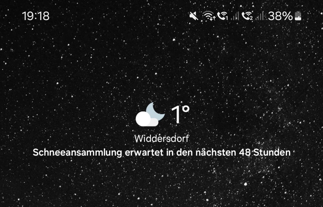 Meine Wetterapp verspricht mir seit Tagen Schnee. Mal ist von signifikantem Schneefall die Rede, mal von starkem Winterwetter. Aktuellste Ankündigung: Schneeansammlung in d. nächsten 48h.
1. Was bitte ist 1 Ansammlung? 
2. Und wann bitte in d. nst. 48h, wenn es So &amp; Mo. 12° sind?