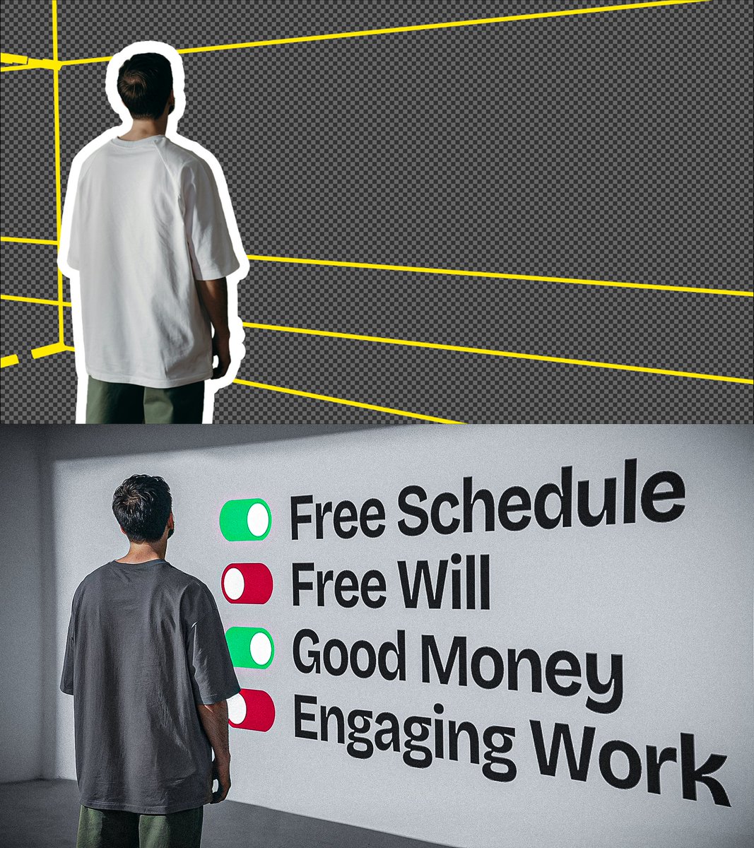 How it Started vs The Final Result

Title: Freelance life in 2025 (you should really choose something else)

What do you guys think?