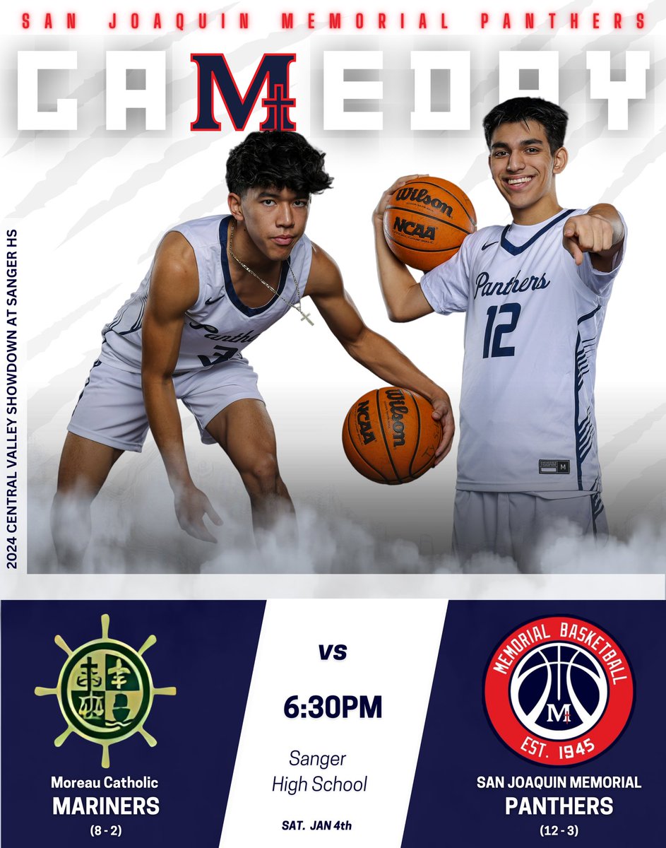SJM Boys Basketball (@sjmbasketball1) on Twitter photo SJM Panther Basketball hits the road again tonight to take on Moreau Catholic HS at the 2024 Central Valley Showdown, hosted by <a href="/NorCalSportsTV/">NorCal SportsTV</a> βπΌπποΈ
π Moreau Catholic HS (Hayward, CA)
βοΈ 6:30pm
π Sanger High School
π 2024 Central Valley Showdown SJM Panther Basketball hits the road again tonight to take on Moreau Catholic HS at the 2024 Central Valley Showdown, hosted by <a href="/NorCalSportsTV/">NorCal SportsTV</a> βπΌπποΈ
π Moreau Catholic HS (Hayward, CA)
βοΈ 6:30pm
π Sanger High School
π 2024 Central Valley Showdown
