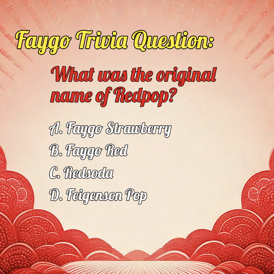 Faygo's tweet photo. Think you know everything about The One True Pop™? Prove it! Drop your best guess in the comments. #Trivia #TriviaDay #NationalTriviaDay #Faygo #Redpop https://t.co/MlZPMaLe7N
