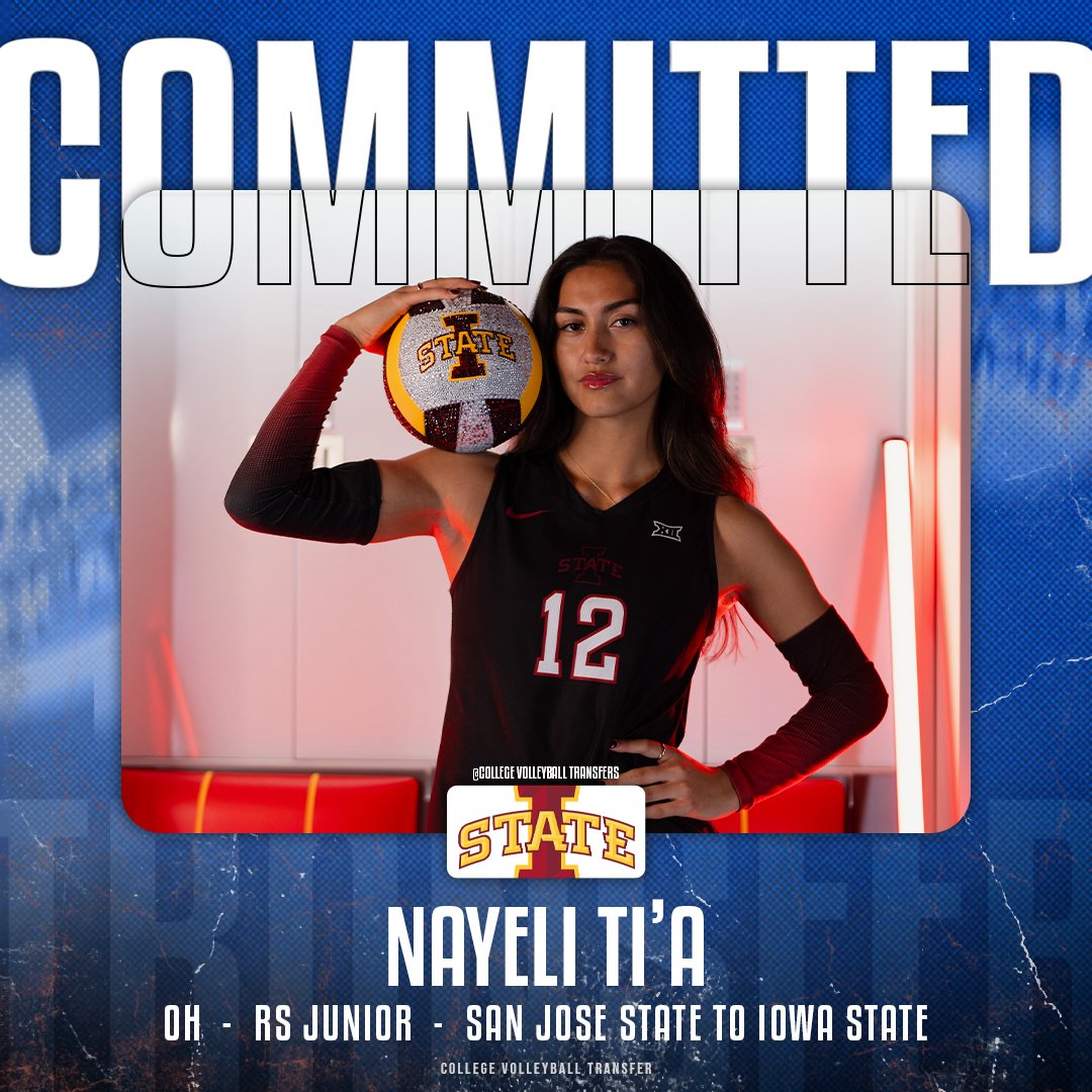 College VBall Transfers (@cvbtransfers) on Twitter photo 𝗧𝗿𝗮𝗻𝘀𝗳𝗲𝗿
✏️: Nayeli Ti'a
🏐: OH
🎓: RS Junior
⬅️: San Jose State
➡️: <a href="/CycloneVB/">Iowa State Volleyball</a>
❌: <a href="/nayelitia/">Nayelí Ti’a</a>
#CollegeVBTransfers | #NCAAWVB 𝗧𝗿𝗮𝗻𝘀𝗳𝗲𝗿
✏️: Nayeli Ti'a
🏐: OH
🎓: RS Junior
⬅️: San Jose State
➡️: <a href="/CycloneVB/">Iowa State Volleyball</a>
❌: <a href="/nayelitia/">Nayelí Ti’a</a>
#CollegeVBTransfers | #NCAAWVB