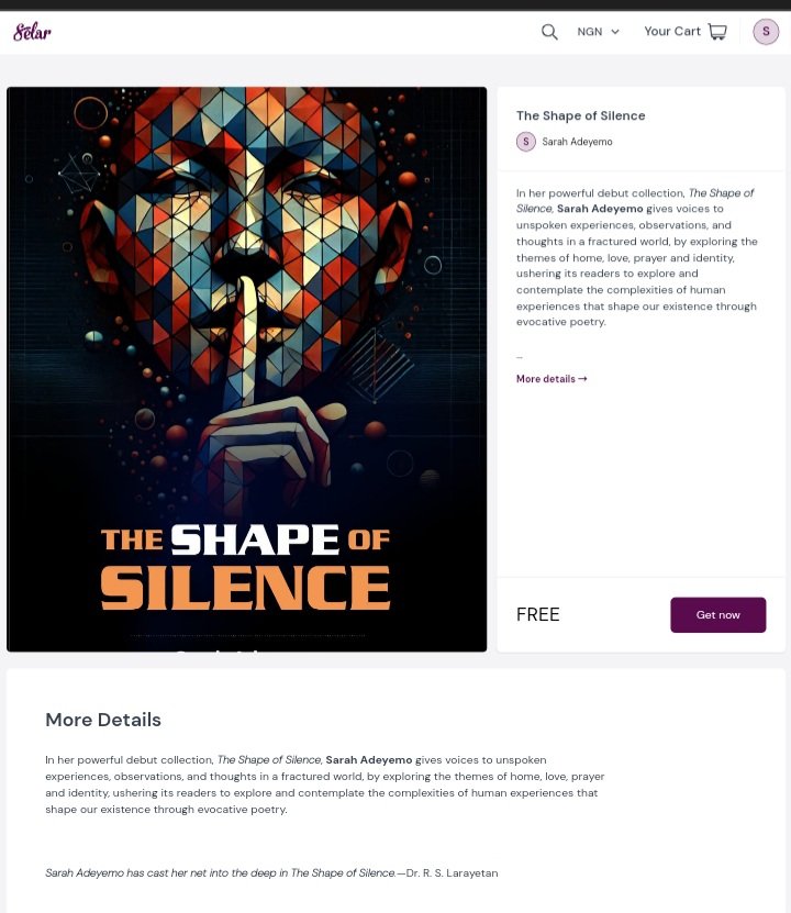 SarahInkspires's tweet image. I AM AN AUTHOR
Congratulations to me.💃💃
Get ready to dive into the enthralling collection of poems by Sarah Adeyemo!
Download your FREE copy of "The Shape of Silence" now!
It is free: selar.co/22o322
Share with someone who needs to read this!
#TheShapeOfSilence