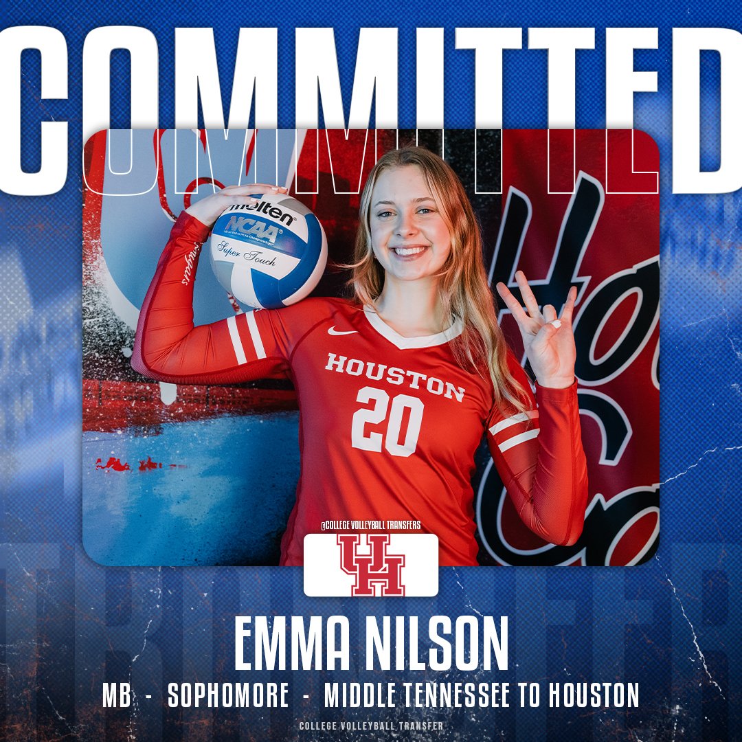 𝗧𝗿𝗮𝗻𝘀𝗳𝗲𝗿

✏️: Emma Nilson
🏐: MB
🎓: Sophomore
⬅️: Middle Tennessee
➡️: <a href="/UHCougarVB/">Houston Volleyball</a> 
❌: <a href="/EmmaNilson20/">Emma Nilson</a> 

#CollegeVBTransfers | #NCAAWVB