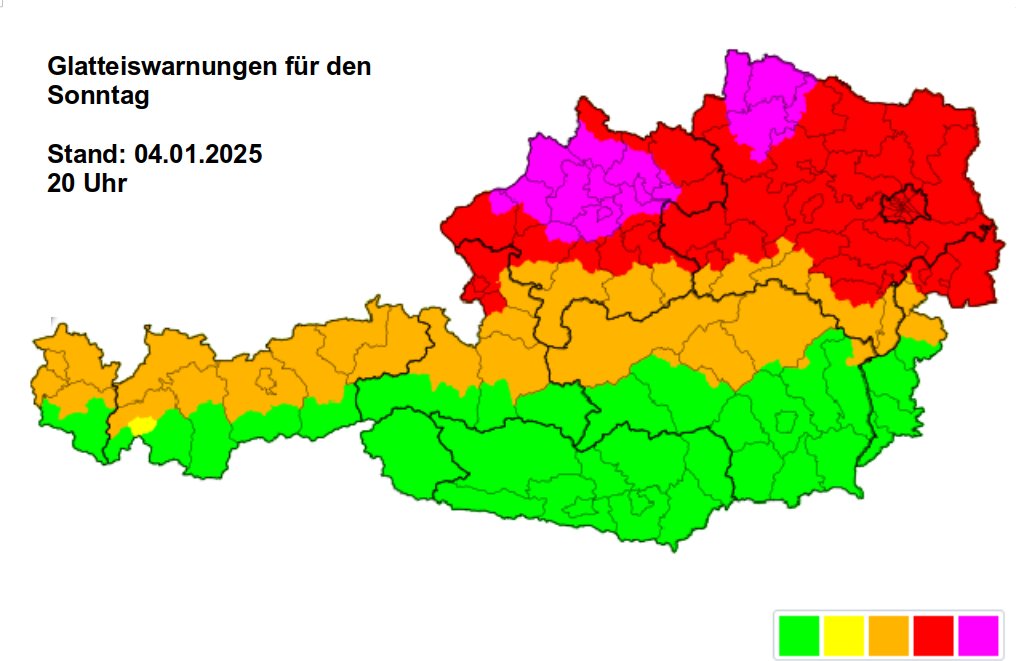 In den kommenden Stunden zieht von Westen her eine #Warmfront auf, welche auch am Sonntag selbst in weiten Landesteilen für gefrierenden Regen sorgt. Dabei besteht erhebliche #Glättegefahr.