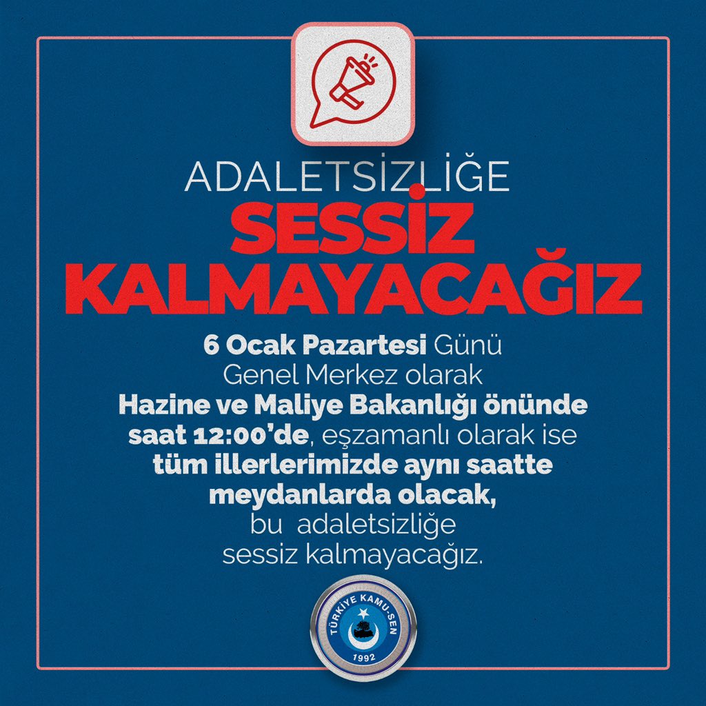 📢📢📢 Adaletsizliğe sessiz kalmayacağız! 

🗓️6 Ocak Pazartesi 

⏰12'de 

📍Tüm Türkiye'de