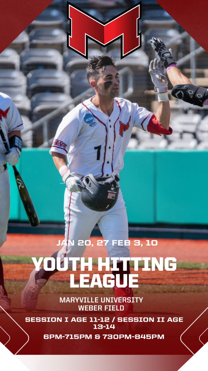 4-Week Youth Hitting League beginning on January 20th
5th-8th Grade-Space is limited
Instruction from the Maryville Baseball Coaching Staff
baseball.maryvillesportscamps.com/youth-hitting-…