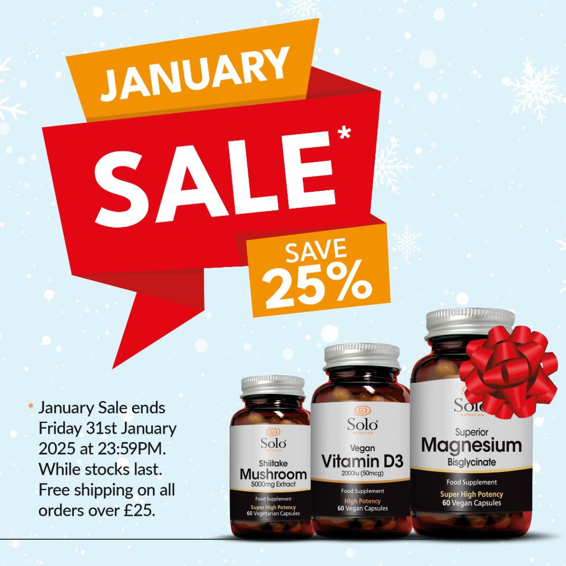 New Year, new health goals! 🎯 Get 25% OFF our eco-friendly vitamins &amp; supplements + FREE shipping on orders over £25! The BEST offers aren’t on social media! Sign up to our email list for exclusive deals &amp; wellness tips.
Shop now 👉 solonutrition.co.uk
#JanuarySale